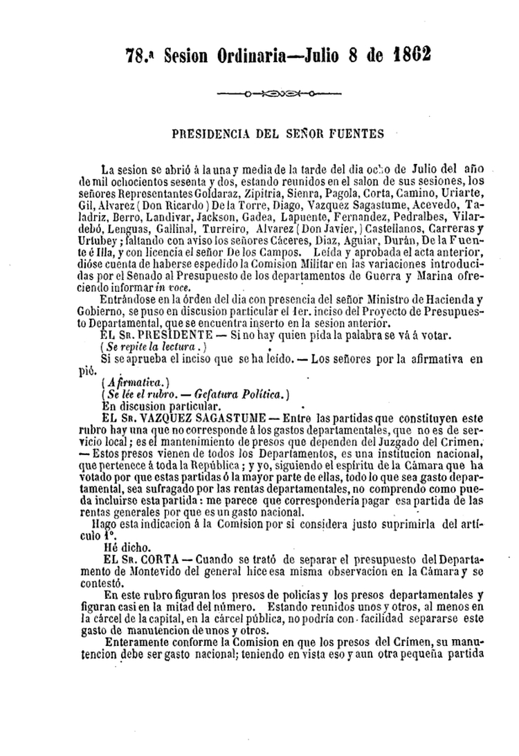 DIARIO DE SESIONES DE LA CAMARA DE REPRESENTANTES del 08/07/1862